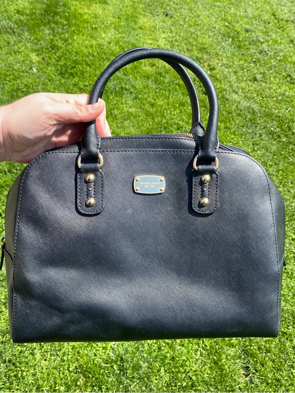 MICHAEL KORS Saffiano Small Satchel Black Leather - Handbag 2 Way Handles Strap